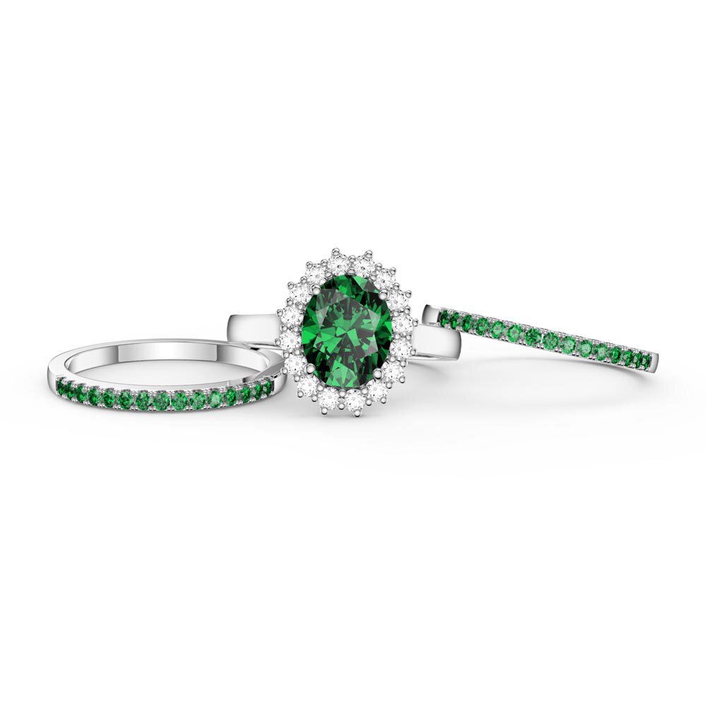 3ct Emerald Oval Moissanite Halo 18K White Gold Engagement Diana Ring #4