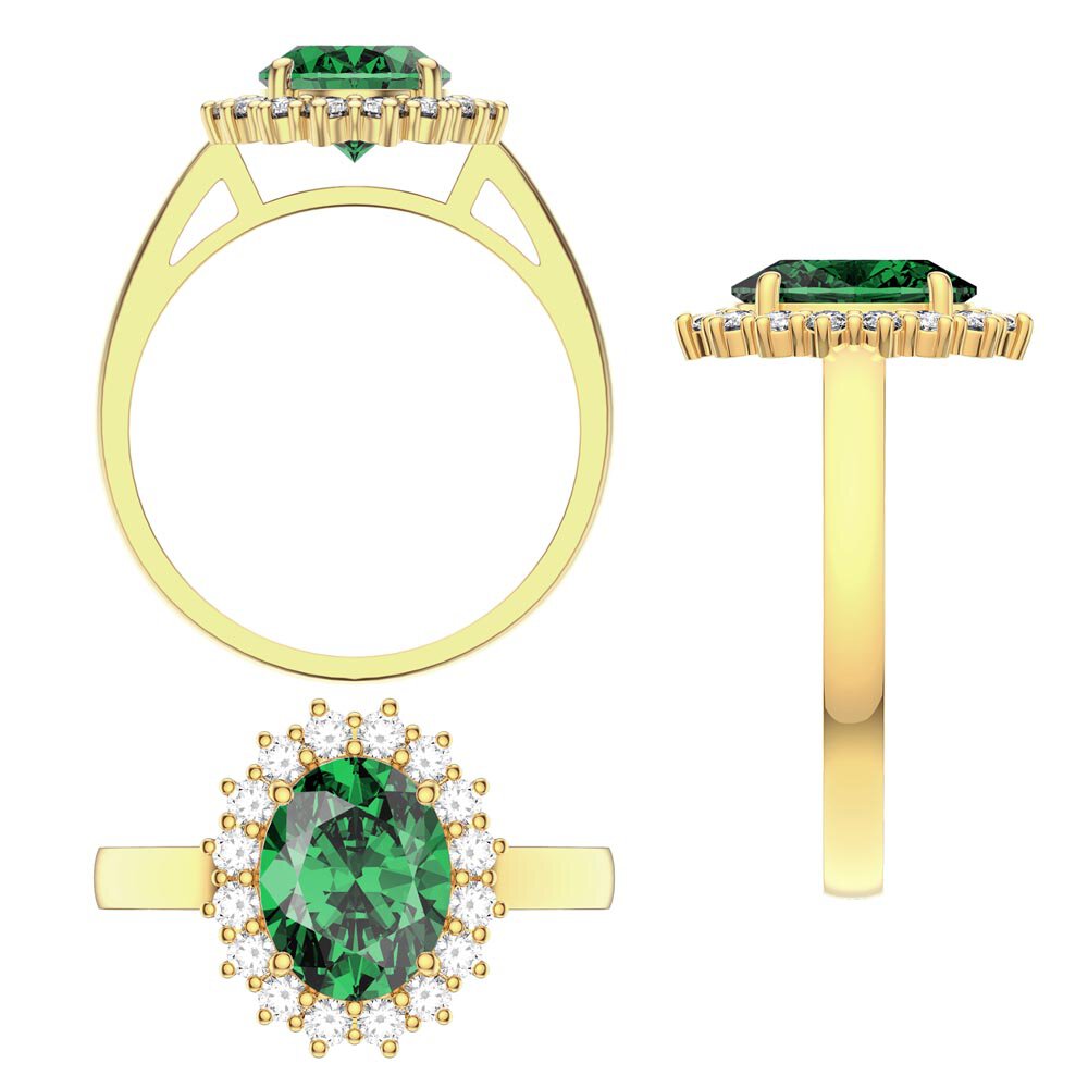 3ct Emerald Oval Lab Grown Diamond Halo 10K Yellow Gold Proposal Diana Ring #3