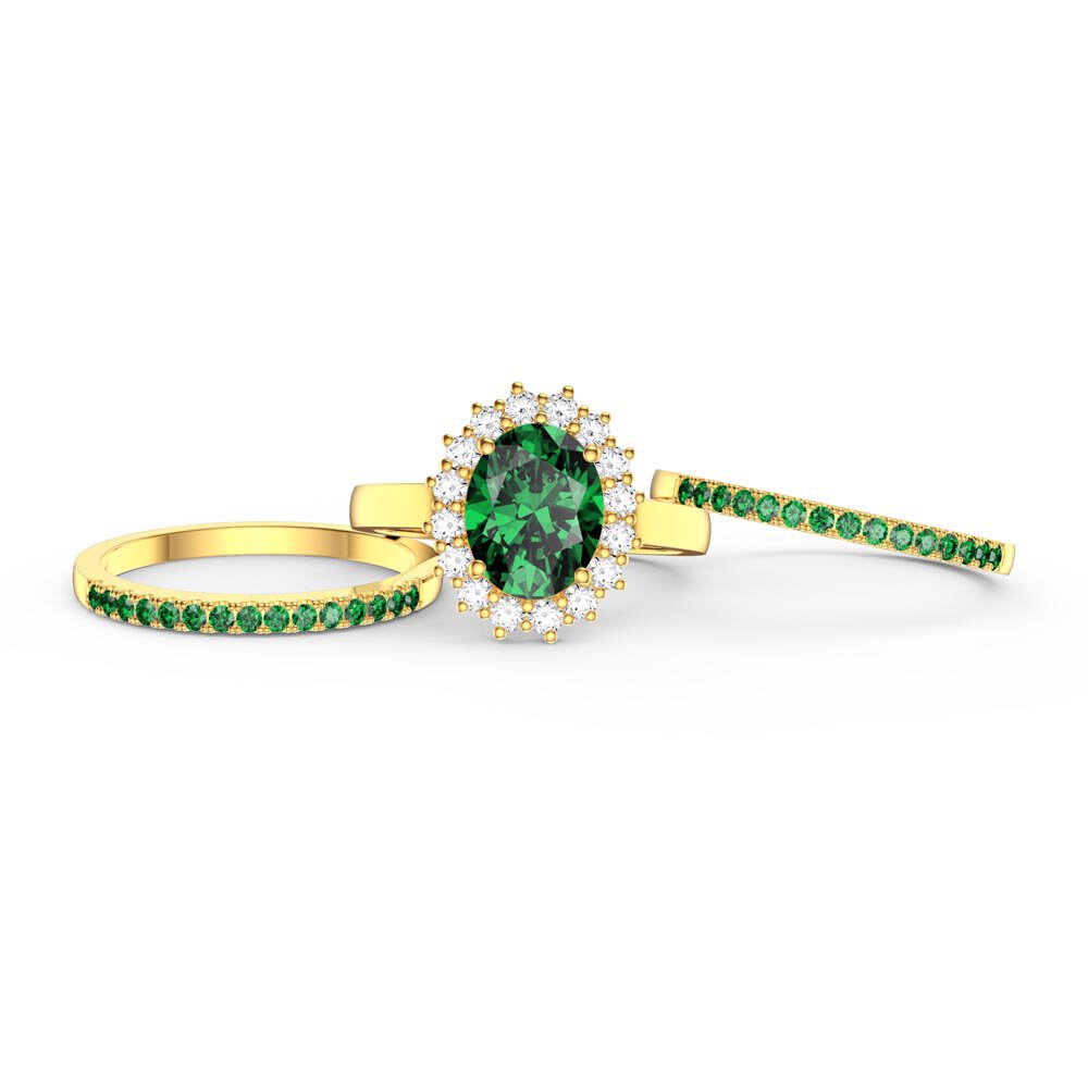 3ct Emerald Oval Lab Grown Diamond Halo 10K Yellow Gold Proposal Diana Ring #4