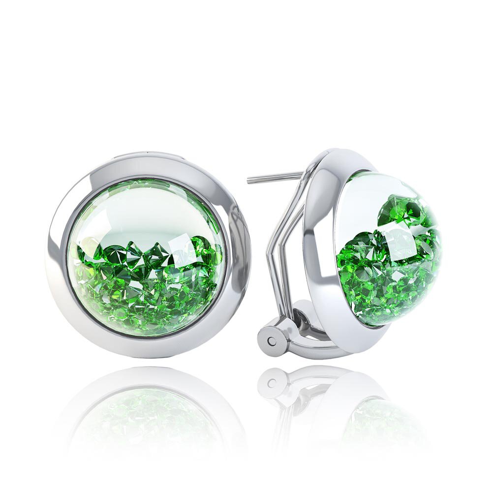 Sapphire Dome 2ct Emerald 18K White Gold Earrings