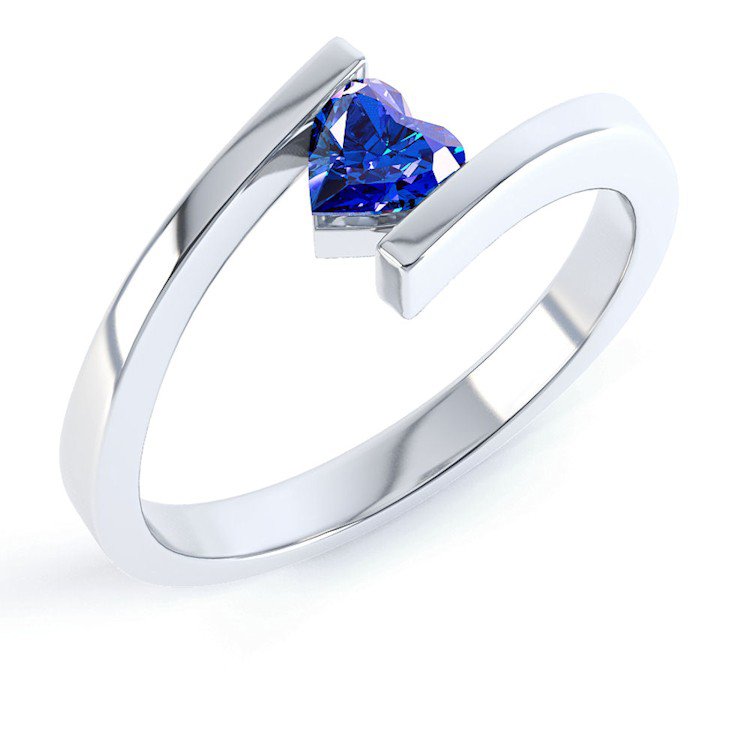 Combinations Blue Sapphire Heart Stacking Silver Ring #1