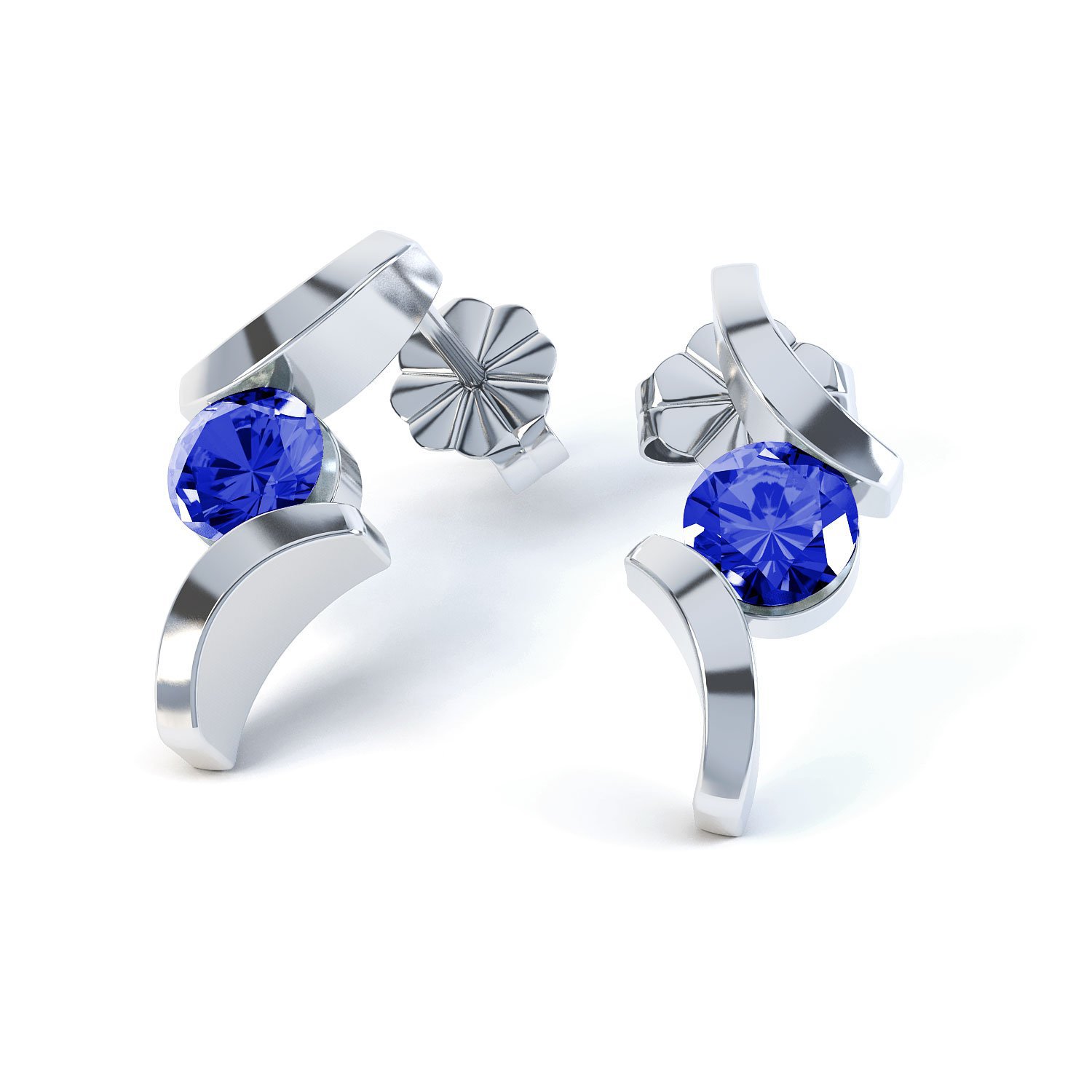Combinations Blue Sapphire Round Rhodium plated Silver Earrings