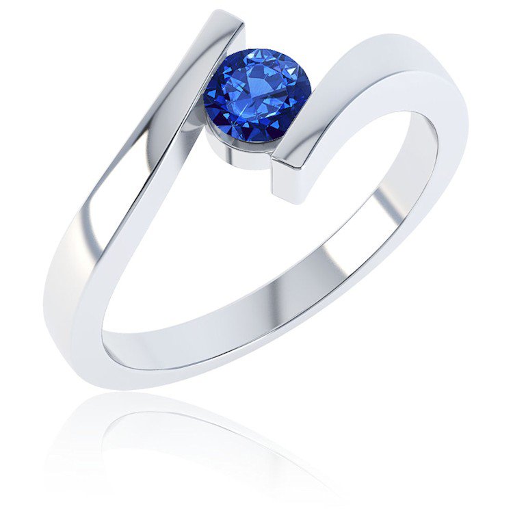 Combinations Blue Sapphire Round Silver Stacking Ring
