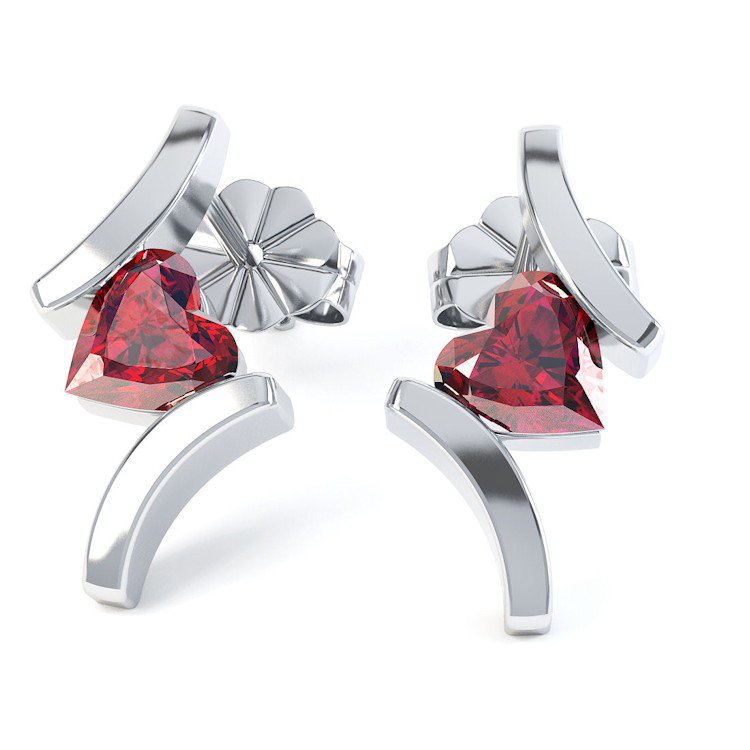 Combinations Ruby Heart Rhodium plated Silver Earrings
