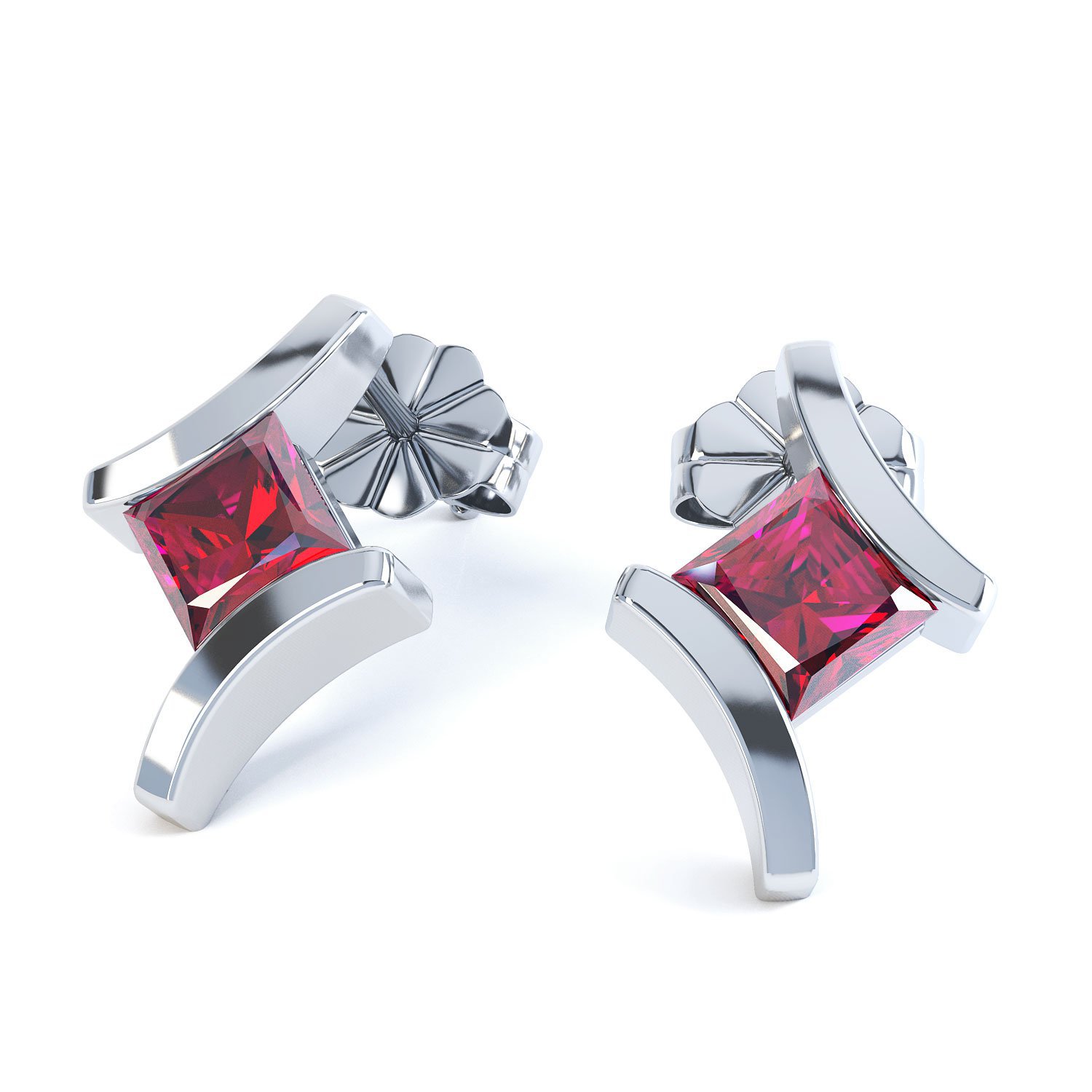 Combinations Ruby Square 18K White Gold Earrings
