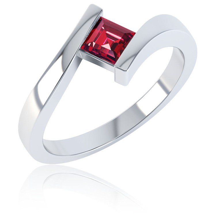 Combinations Ruby Square Stacking Silver Ring #1