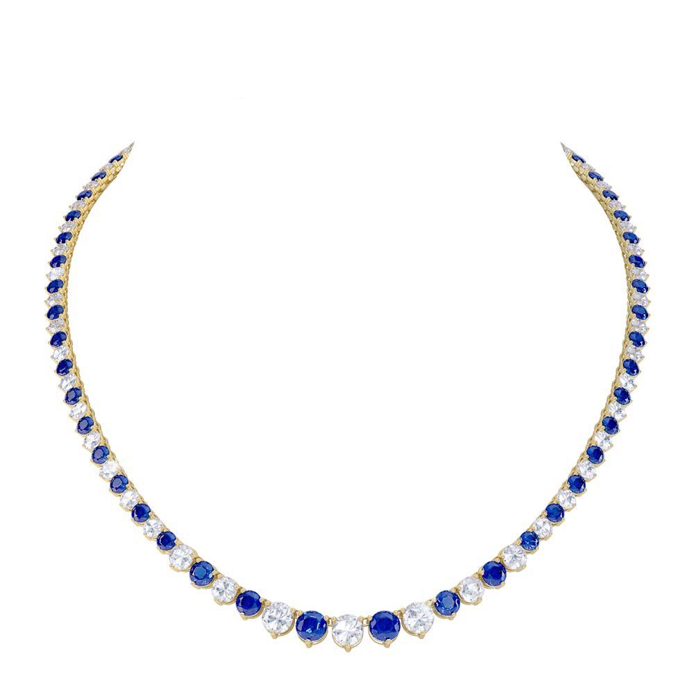 Eternity Sapphire CZ 18K Gold plated Silver Tennis Necklace #1