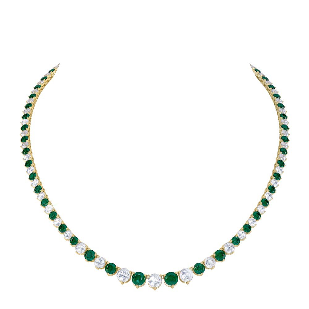 Eternity Emerald and Moissanite 18K Gold Vermeil Tennis Necklace