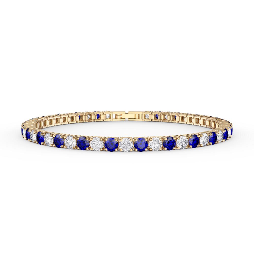 Eternity Sapphire and Moissanite 18K Gold Vermeil Tennis Bracelet #1