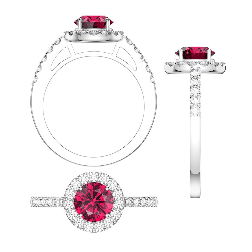 Eternity 1ct Pink Sapphire Diamond Halo 18K White Gold Engagement Ring #4