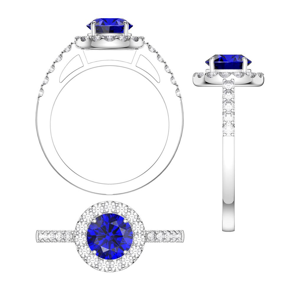 Eternity 1ct Sapphire Diamond Halo 18K White Gold Engagement Ring #5