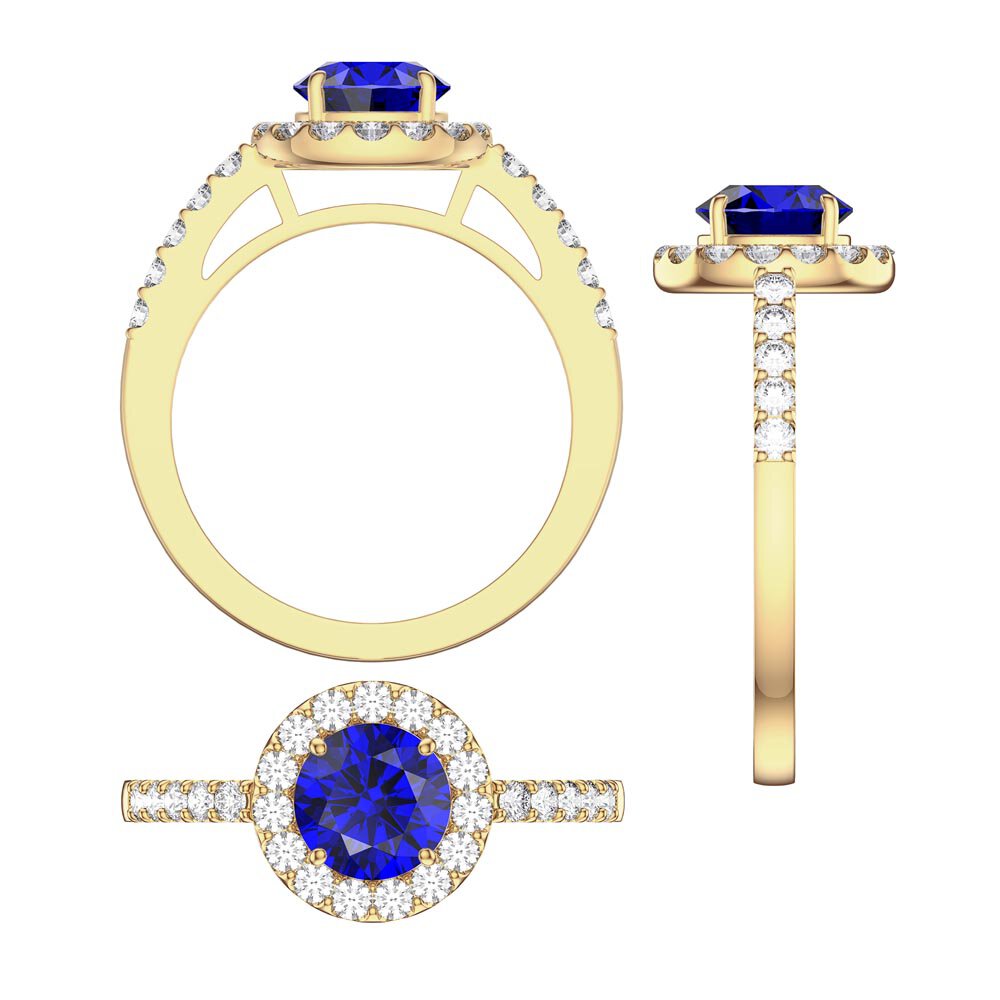 Eternity 1ct Sapphire Diamond Halo 18K Yellow Gold Engagement Ring #4