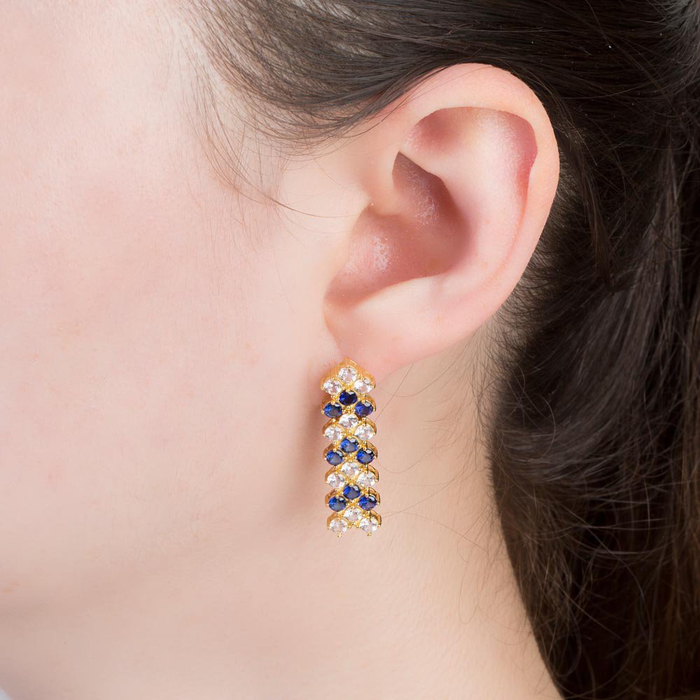Eternity Three Row Sapphire and Moissanite 18K Gold Vermeil Drop Earrings #2