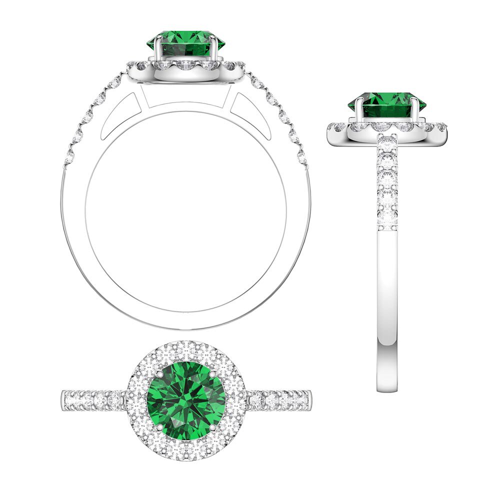 Eternity 1ct Emerald and Diamond Halo 18K White Gold Engagement Ring #4