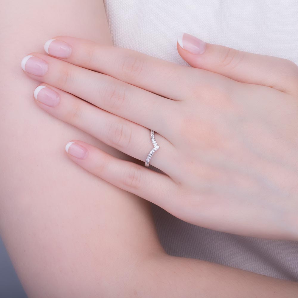 Unity Diamond Wishbone 18K White Gold Wedding Ring #2