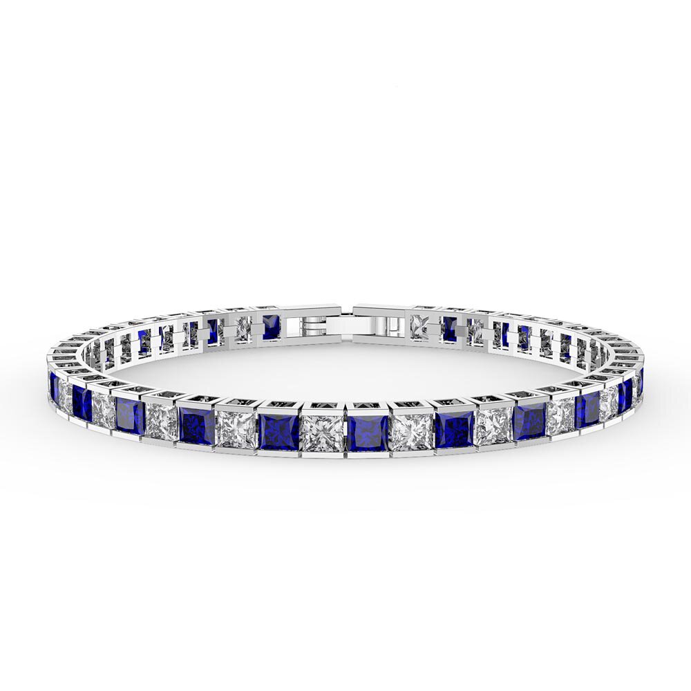 Princess Sapphire CZ Rhodium plated Silver Tennis Bracelet #1