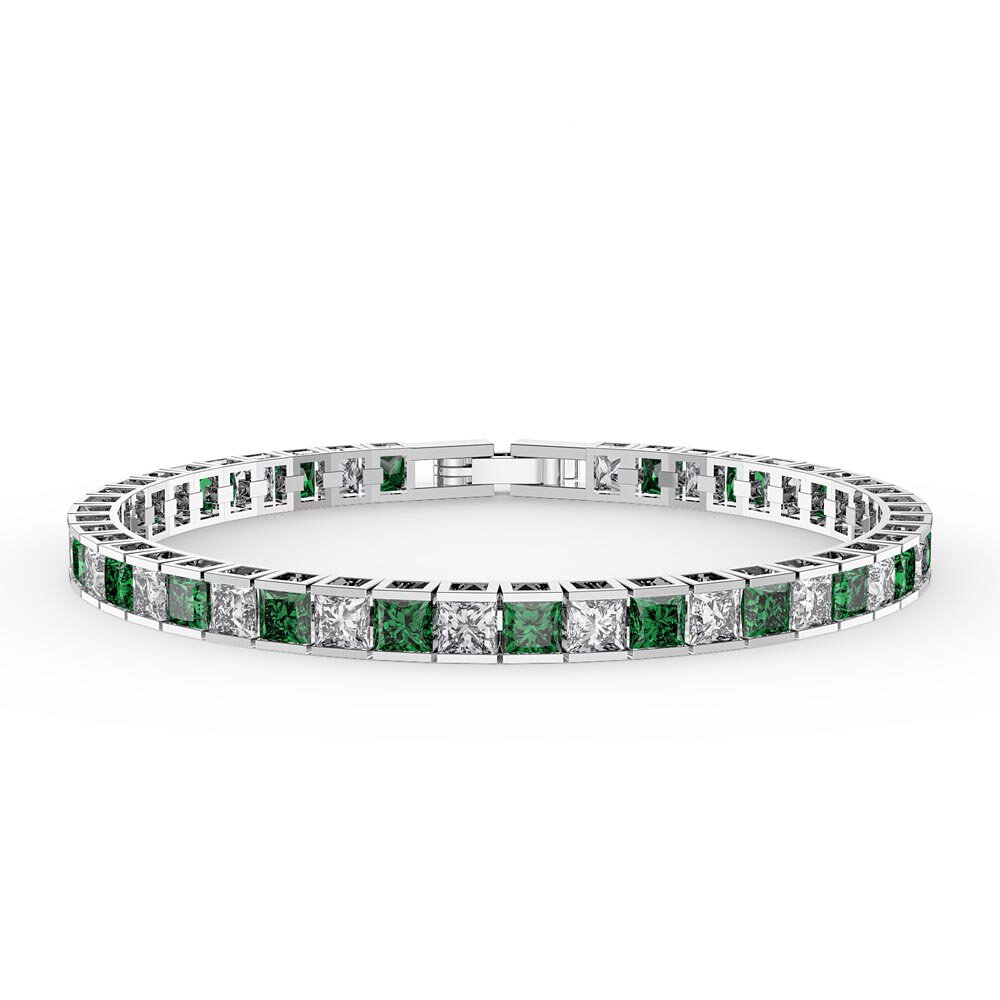Princess Emerald CZ Rhodium plated Silver Tennis Bracelet