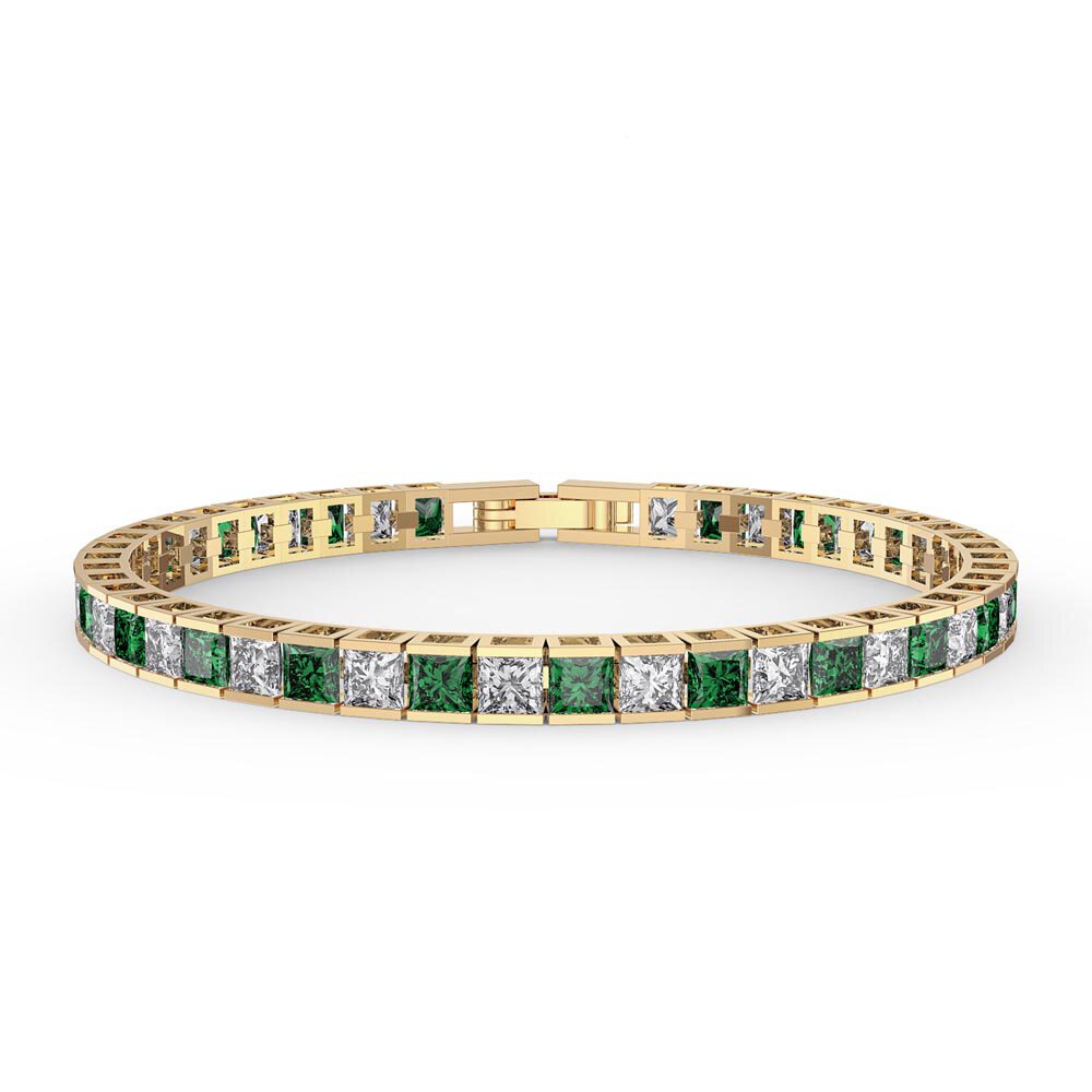 Princess Emerald CZ 18K Gold plated Silver Tennis Bracelet