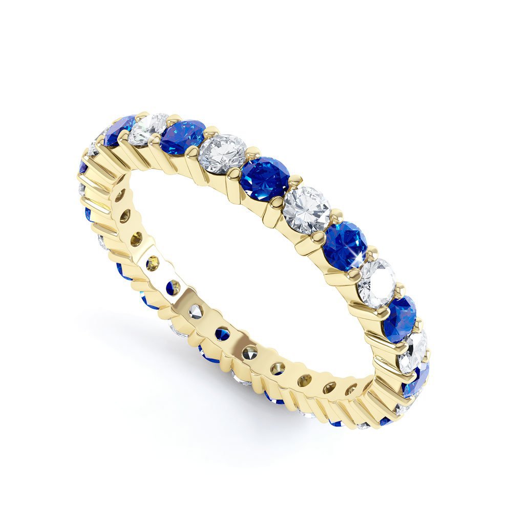 Promise Sapphire and Moissanite 18K Yellow Gold Full Eternity Ring 2.5mm Band