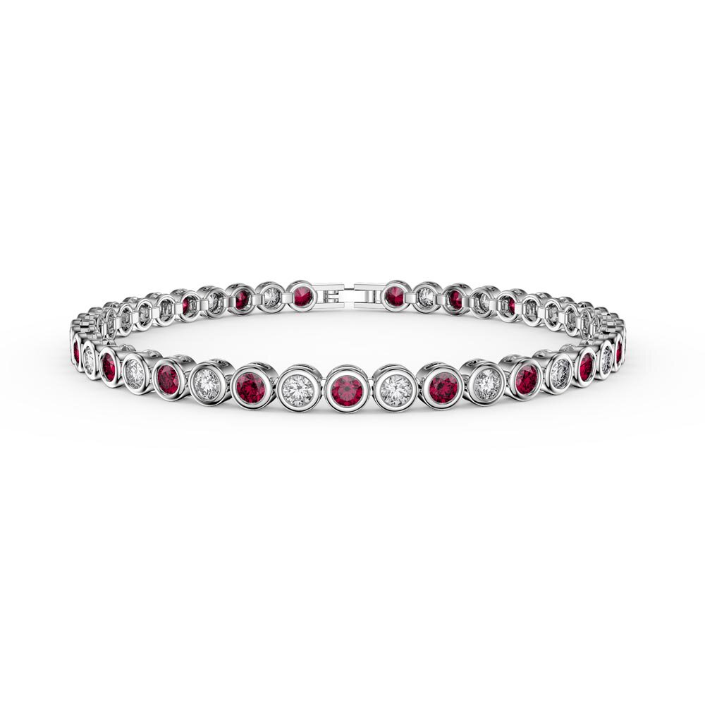 Infinity Ruby CZ Rhodium plated Silver Tennis Bracelet