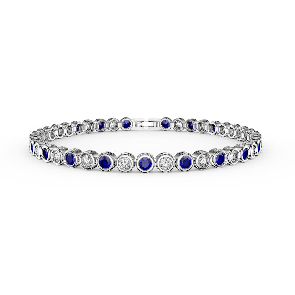 Infinity Sapphire and Moissanite Platinum plated Silver Tennis Bracelet