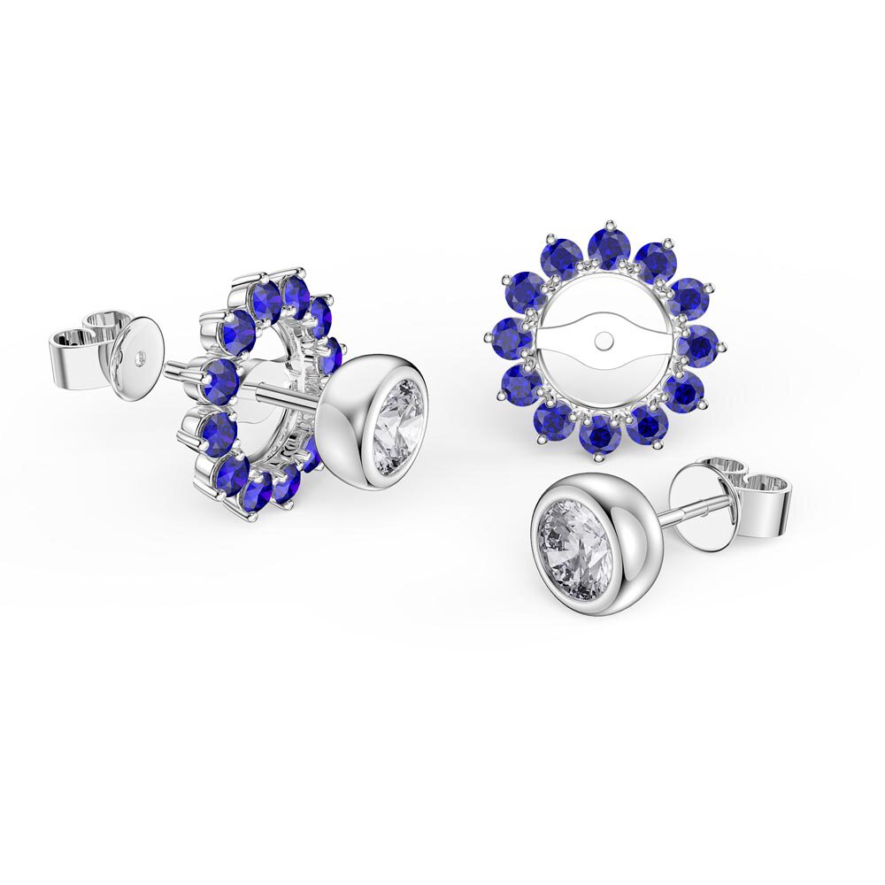 Infinity White Sapphire 10K White Gold Stud Earrings Sapphire Halo Jacket Set