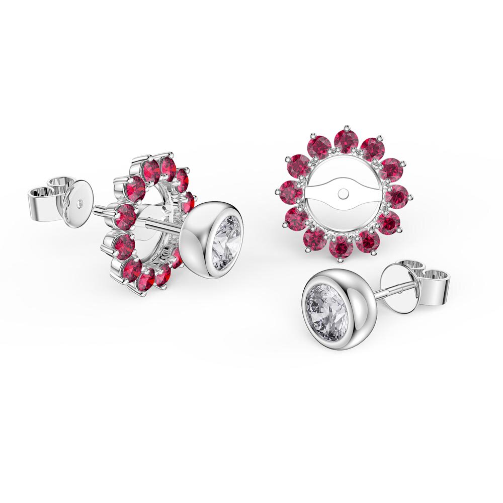 Infinity White Sapphire Platinum plated Silver Stud Earrings Ruby Halo Jacket Set
