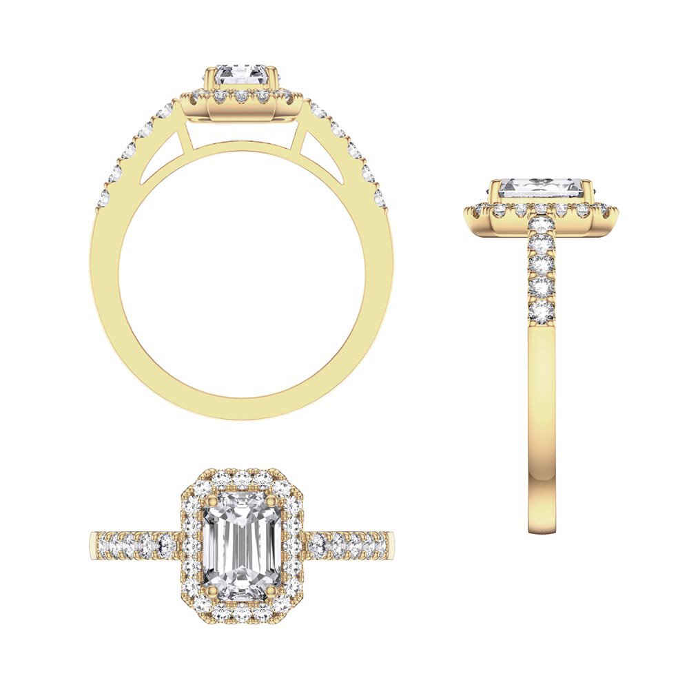 Princess Moissanite Emerald Cut Halo 10K Yellow Gold Engagement Ring #6