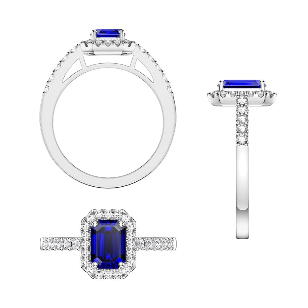Princess Emerald Cut Sapphire Moissanite Halo 10K White Gold Proposal Ring #5
