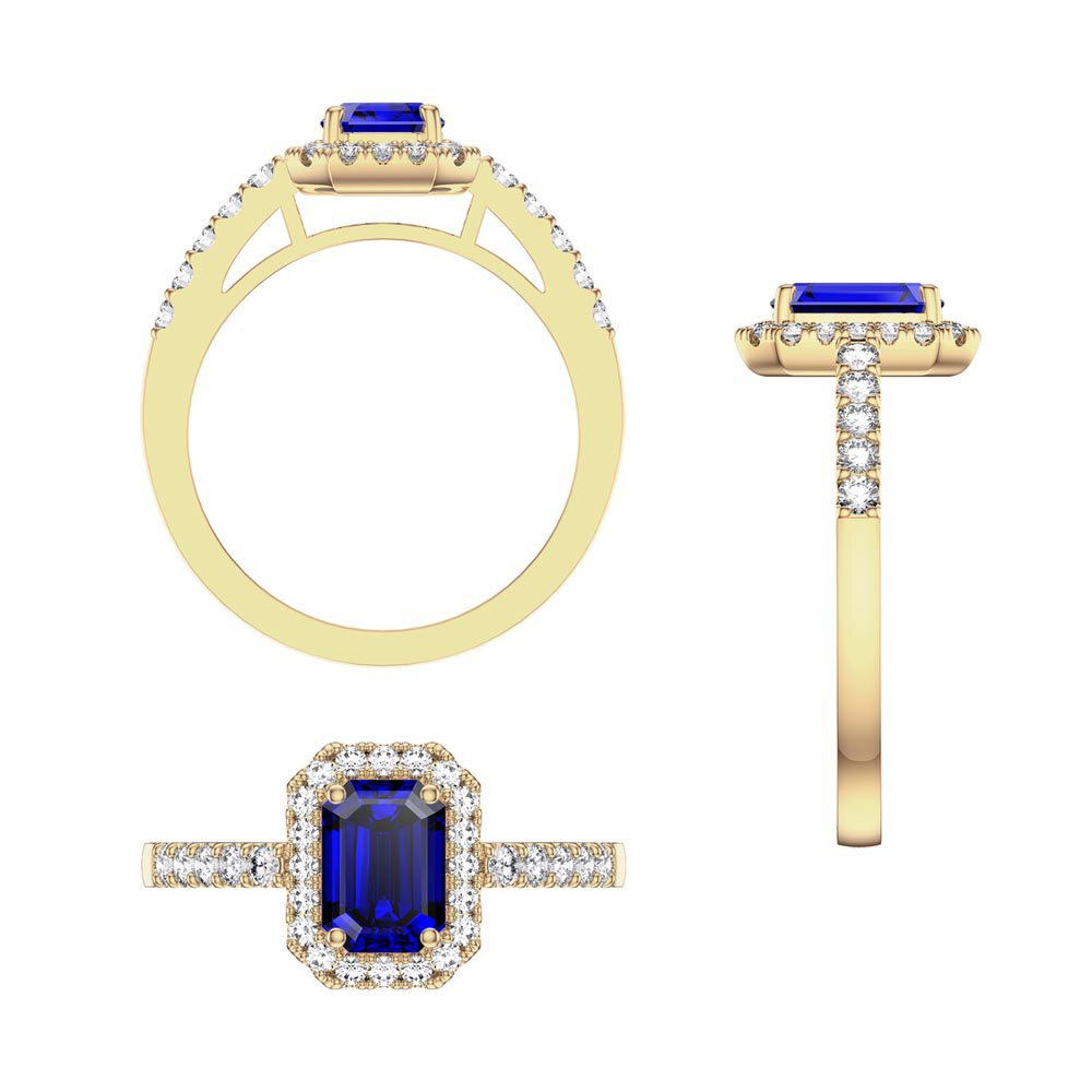 Princess Sapphire and Diamond Emerald Cut 18K Yellow Gold Engagement Ring #5