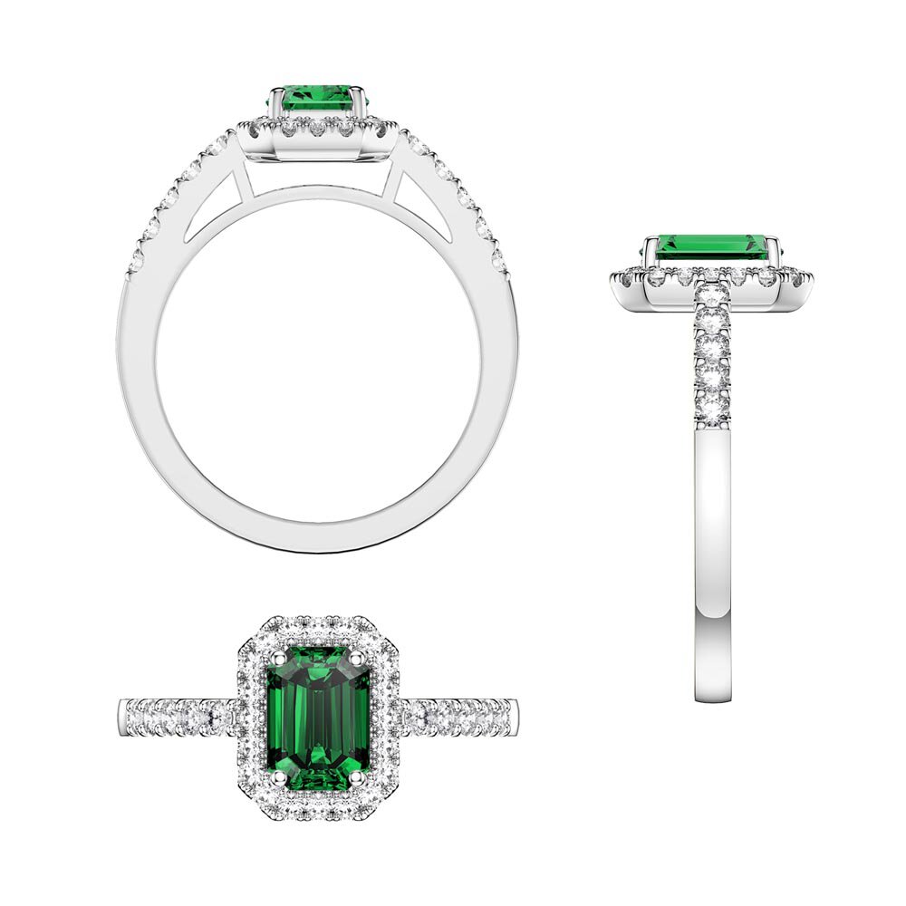 Princess Emerald Cut Emerald Moissanite Halo 10K White Gold Engagement Ring #6