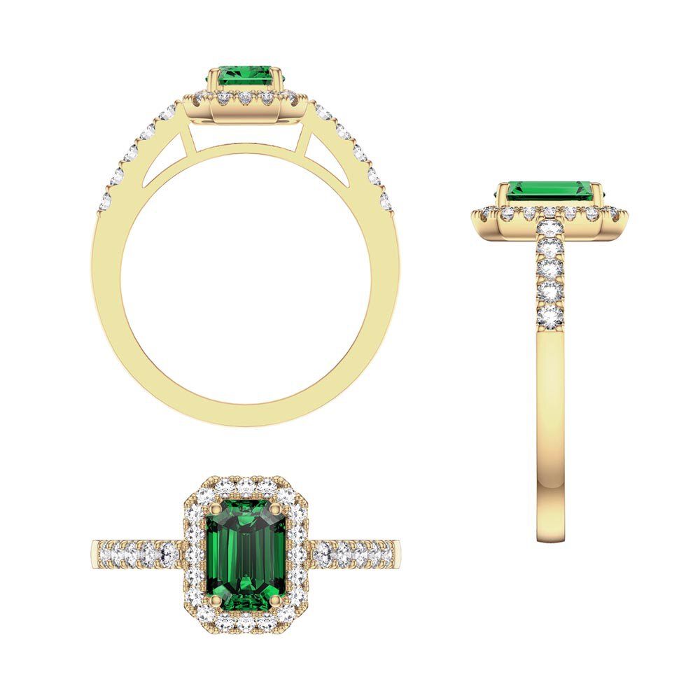 Princess Emerald and Diamond Emerald Cut Halo 18K Yellow Gold Engagement Ring #6