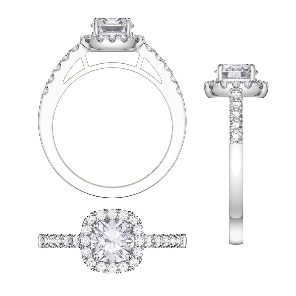 Princess Moissanite Cushion Cut Halo 18K White Gold Engagement Ring #3