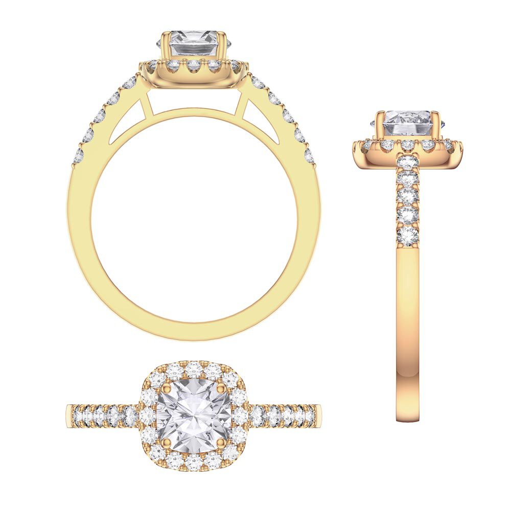 Princess Moissanite Cushion Cut Diamond Halo 18K Yellow Gold Engagement Ring #3