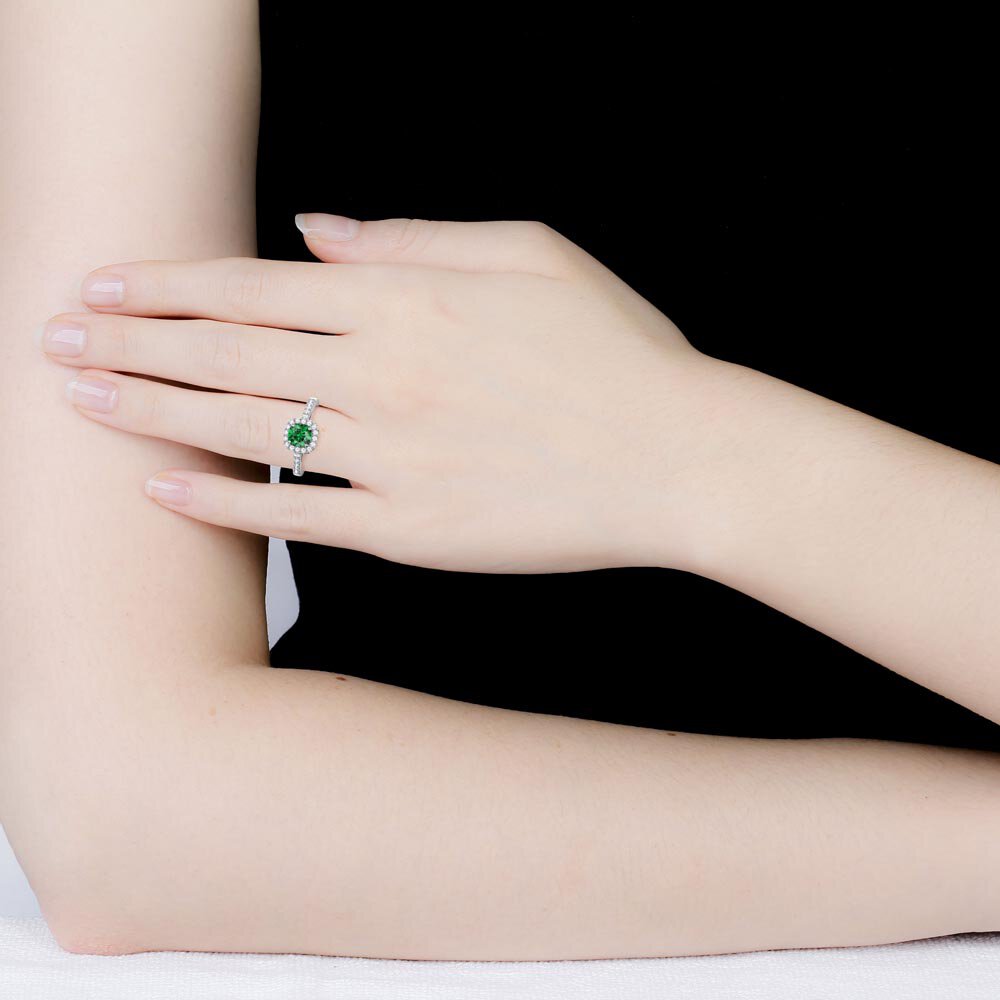 Princess Emerald Cushion Cut Moissanite Halo 18K White Gold Engagement Ring #2