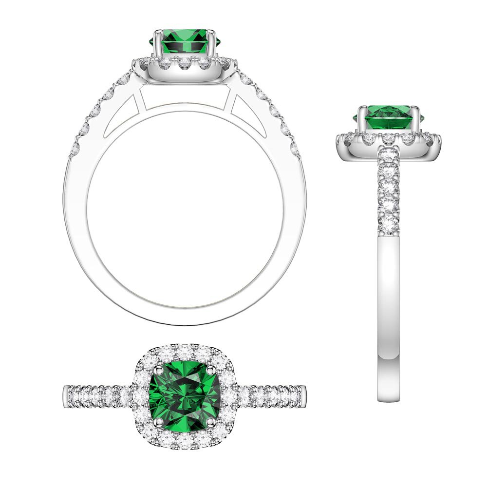 Princess Emerald Cushion Cut Diamond Halo 18K White Gold Engagement Ring #3