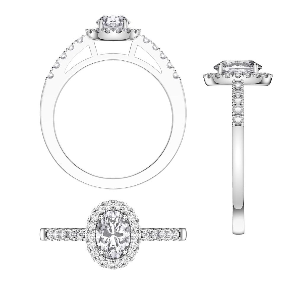 Eternity Moissanite Oval Diamond Halo 18K White Gold Engagement Ring #6