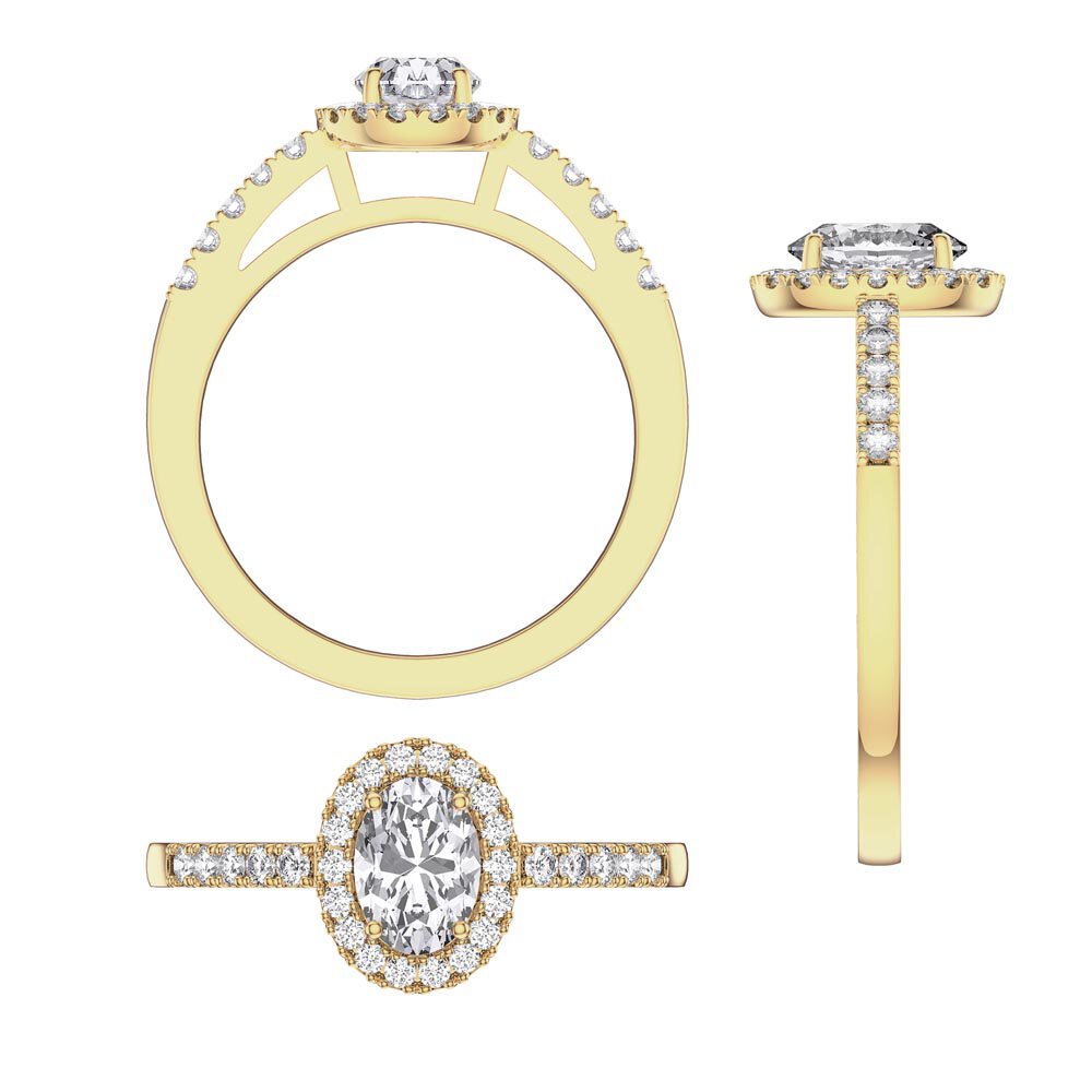 Eternity Moissanite Oval Diamond Halo 18K Yellow Gold Engagement Ring #7