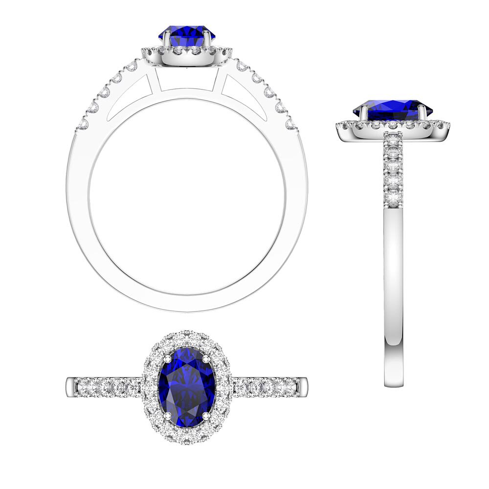 Eternity Sapphire Oval Moissanite Halo 18K White Gold Engagement Ring #7