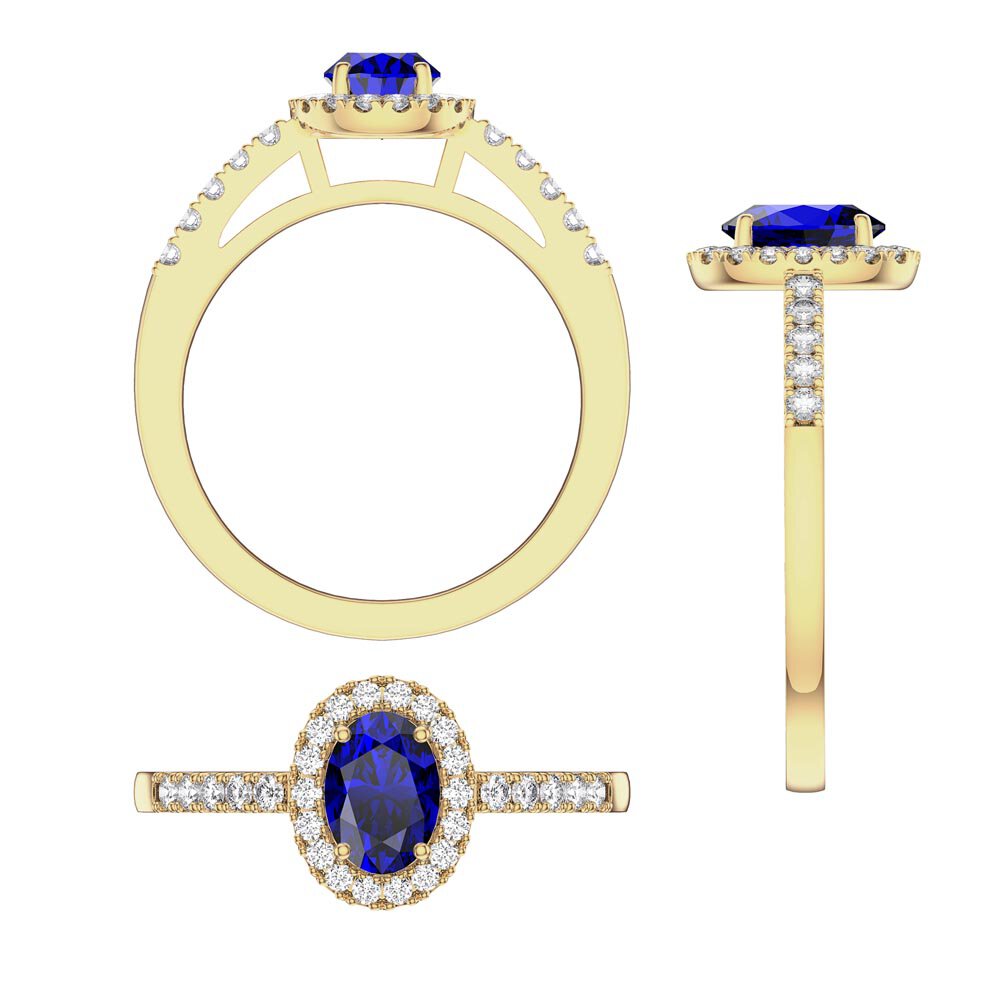 Eternity Sapphire Oval Diamond Halo 18K Yellow Gold Engagement Ring #8