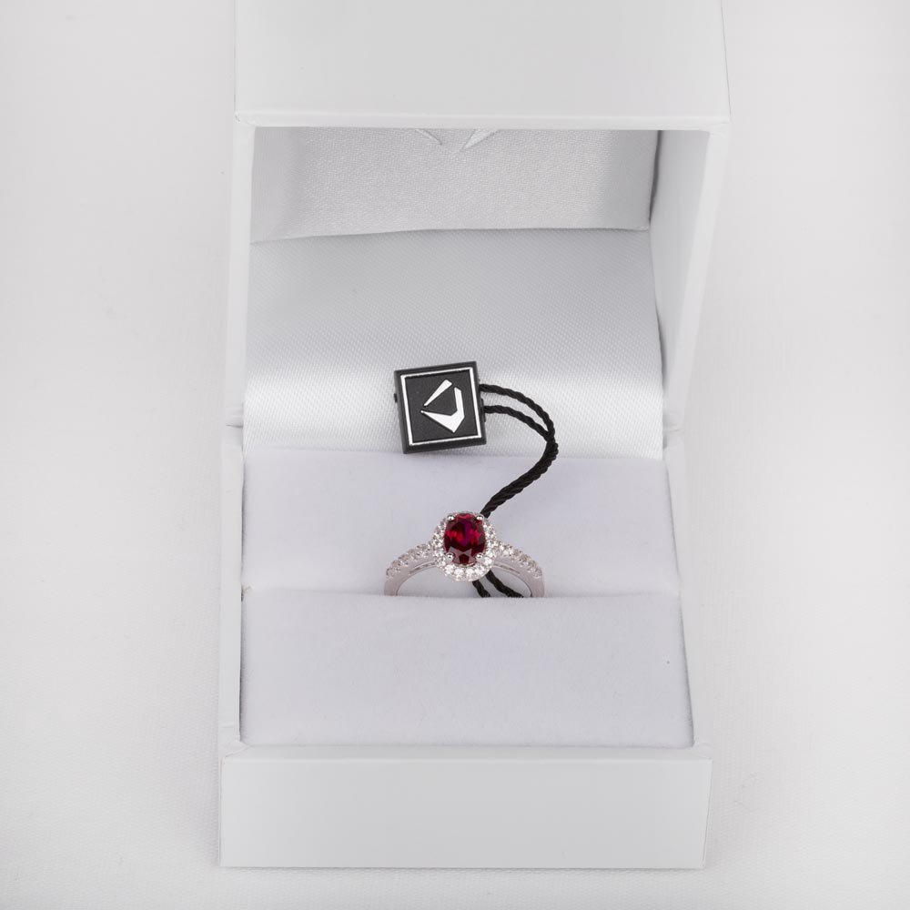Eternity Ruby Oval Diamond Halo 18K White Gold Engagement Ring #5