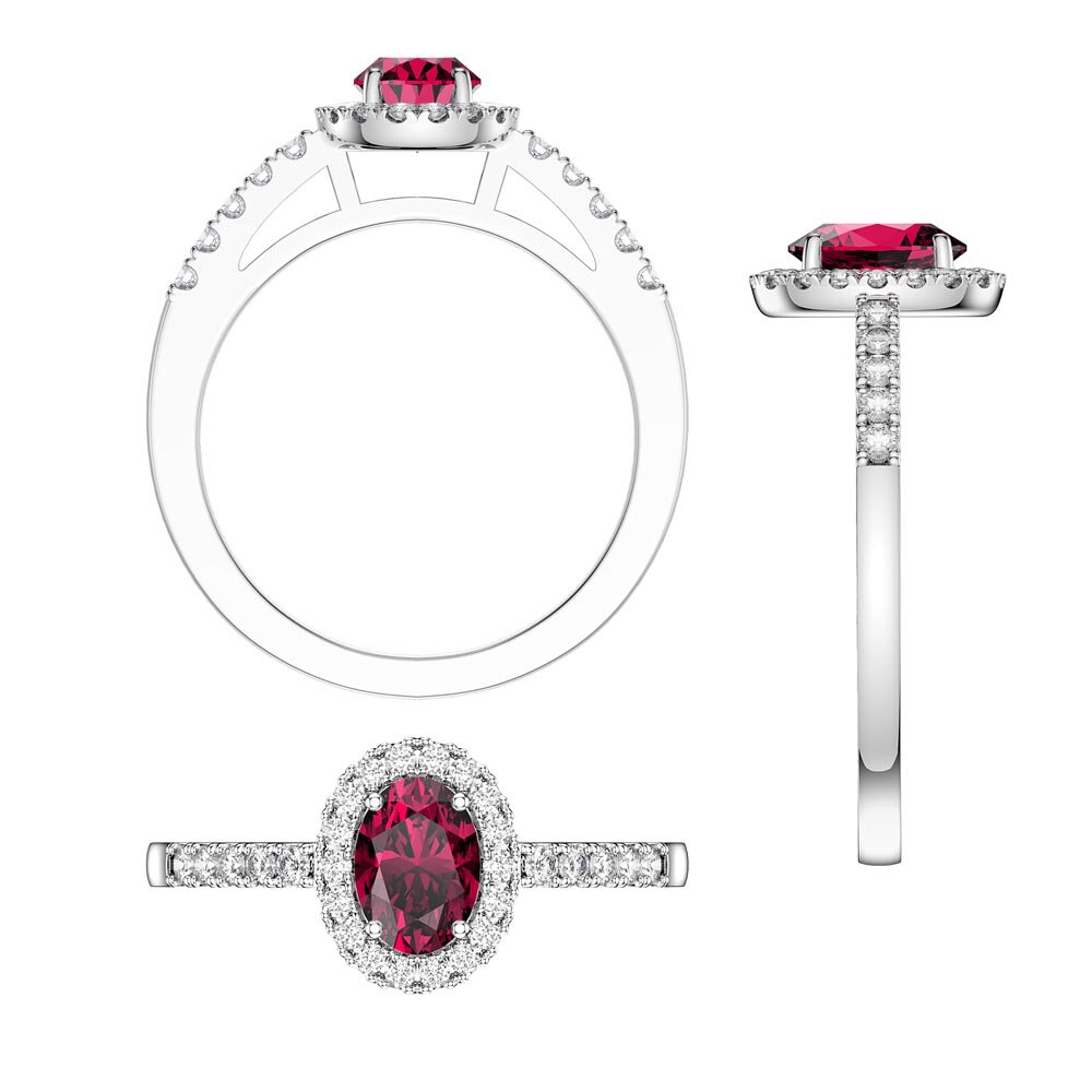 Eternity Ruby and Diamond Oval Halo 18K White Gold Engagement Ring #8