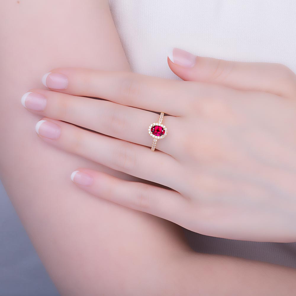 Eternity Ruby Oval Halo 10K Gold Proposal Ring #2