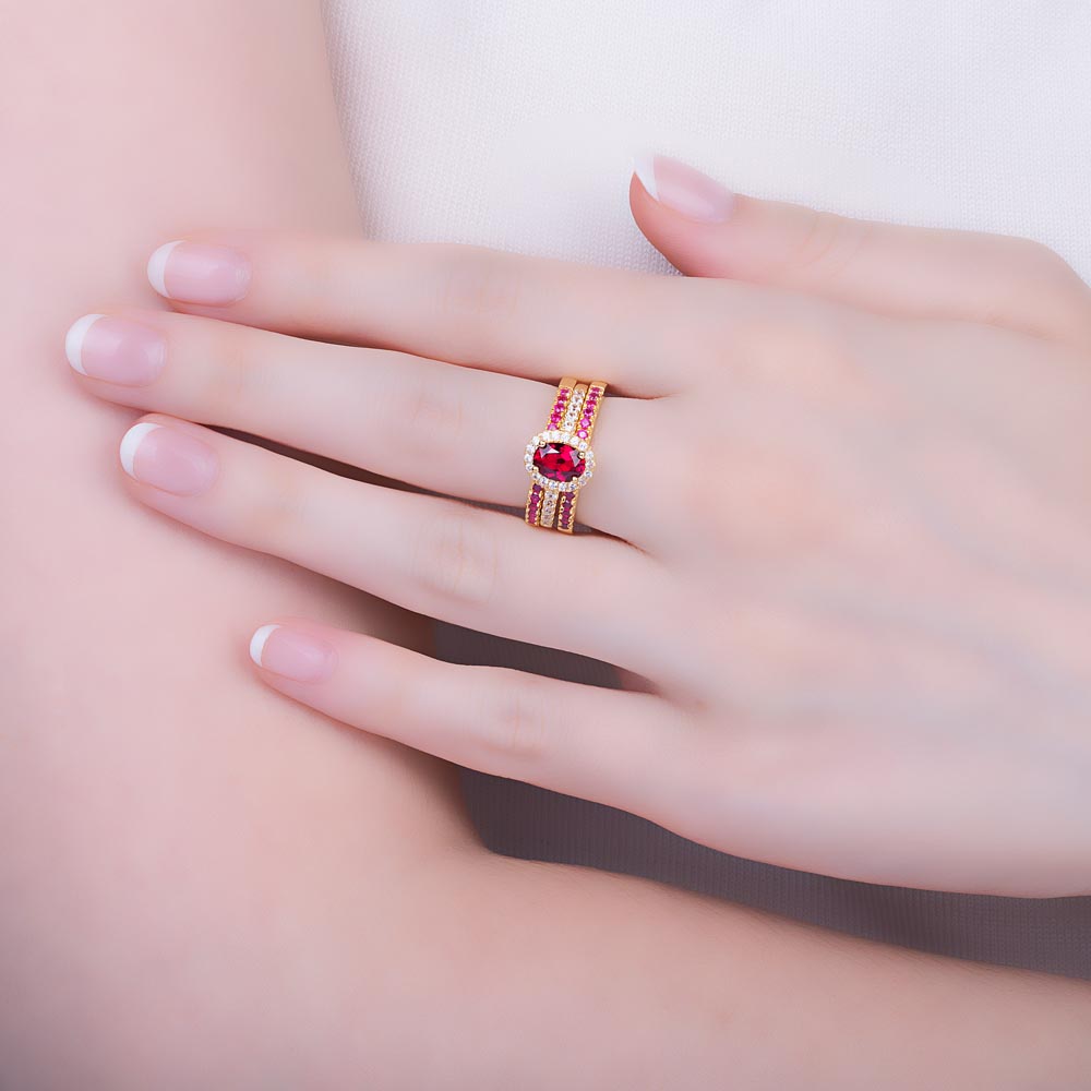 Eternity Ruby Oval Halo 10K Gold Proposal Ring #3