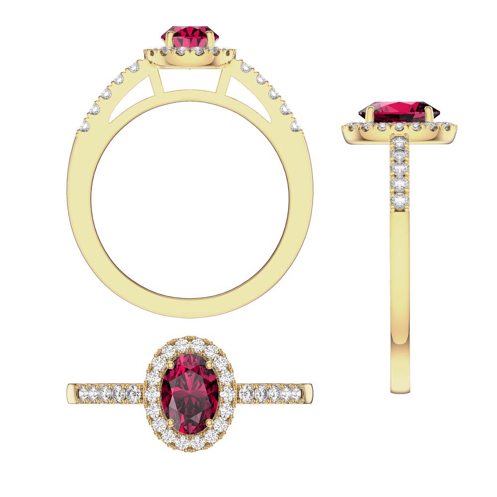 Eternity Ruby and Diamond Oval Halo 18K Yellow Gold Engagement Ring #7