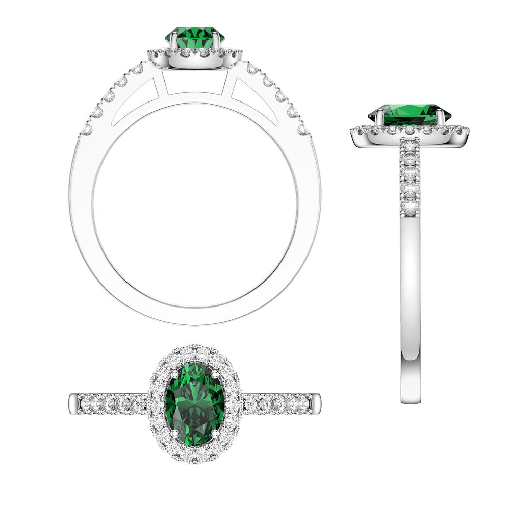 Eternity Emerald Oval Diamond Halo 18K White Gold Engagement Ring #8
