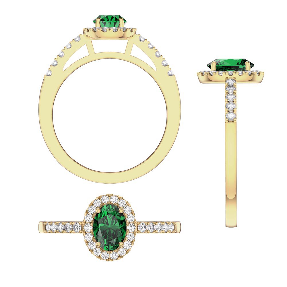 Eternity Emerald Oval Diamond Halo 18K Yellow Gold Engagement Ring #8