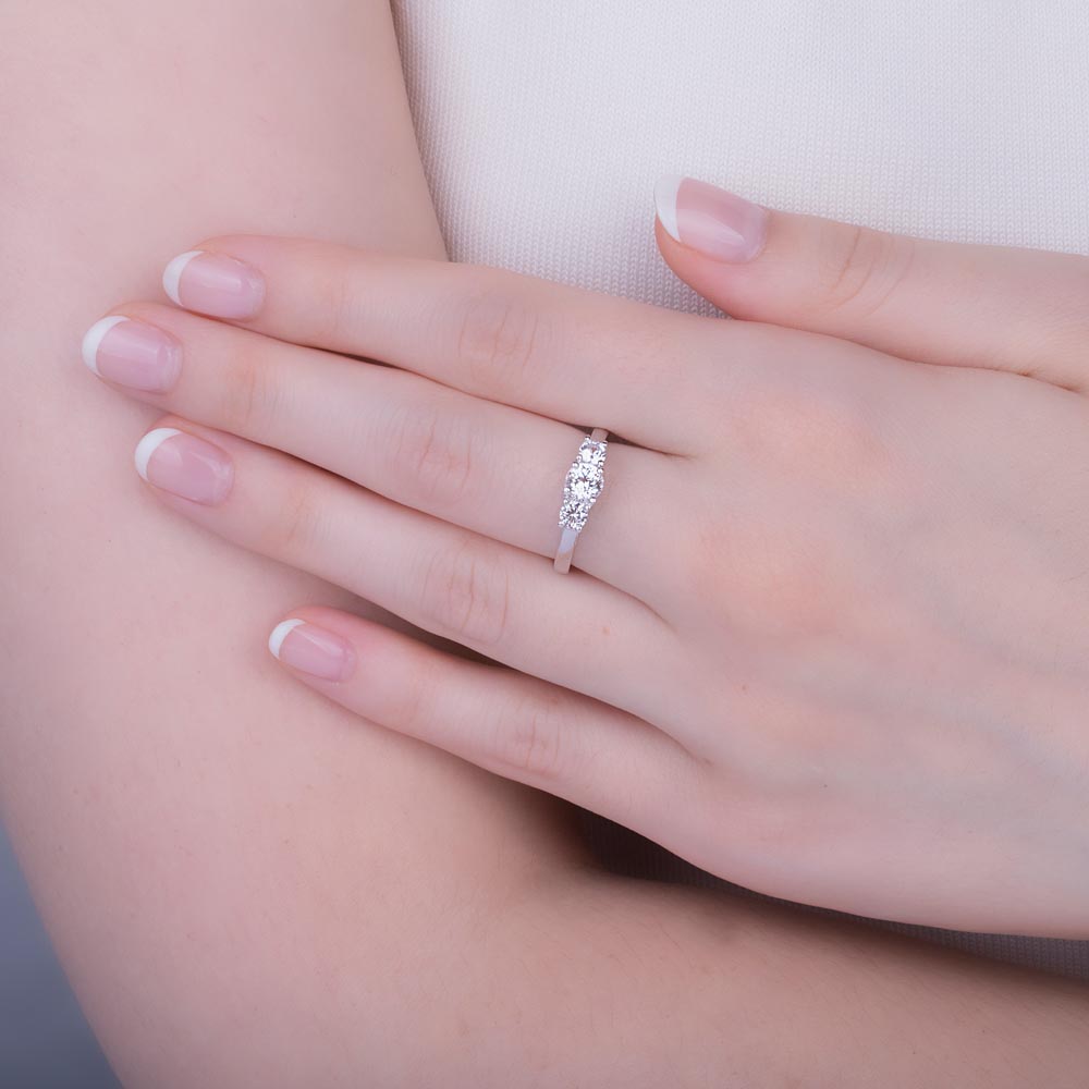 Eternity Three Stone White Sapphire 10K White Gold Promise Ring #2