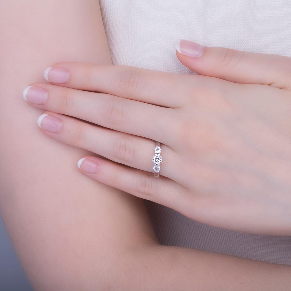 Unity Three Stone White Sapphire 10K White Gold Proposal Ring #2