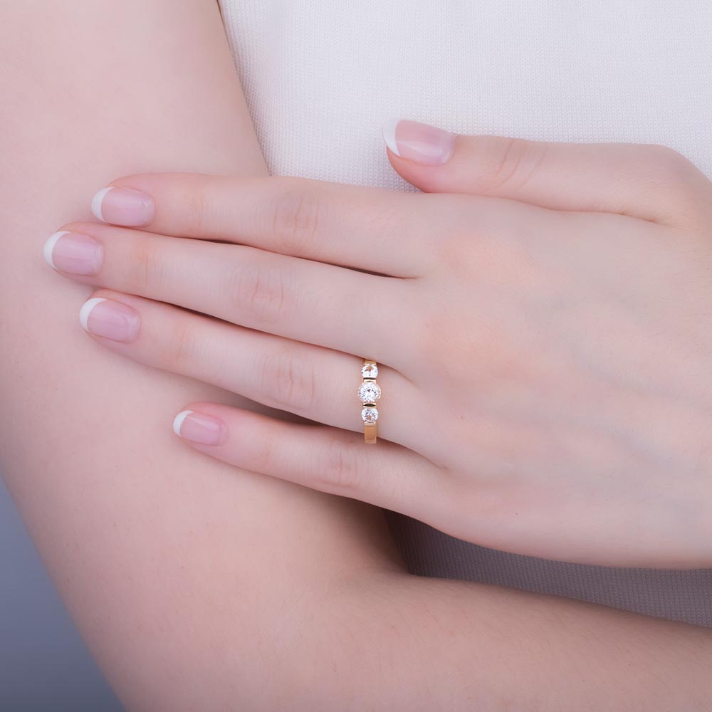 Unity Three Stone White Sapphire 10K Yellow Gold Proposal Ring #2